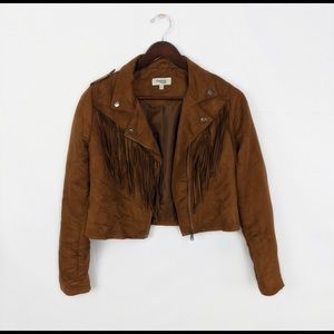 Fringe Medium Brown Boho festival Charlotte Russe Moto Jacket